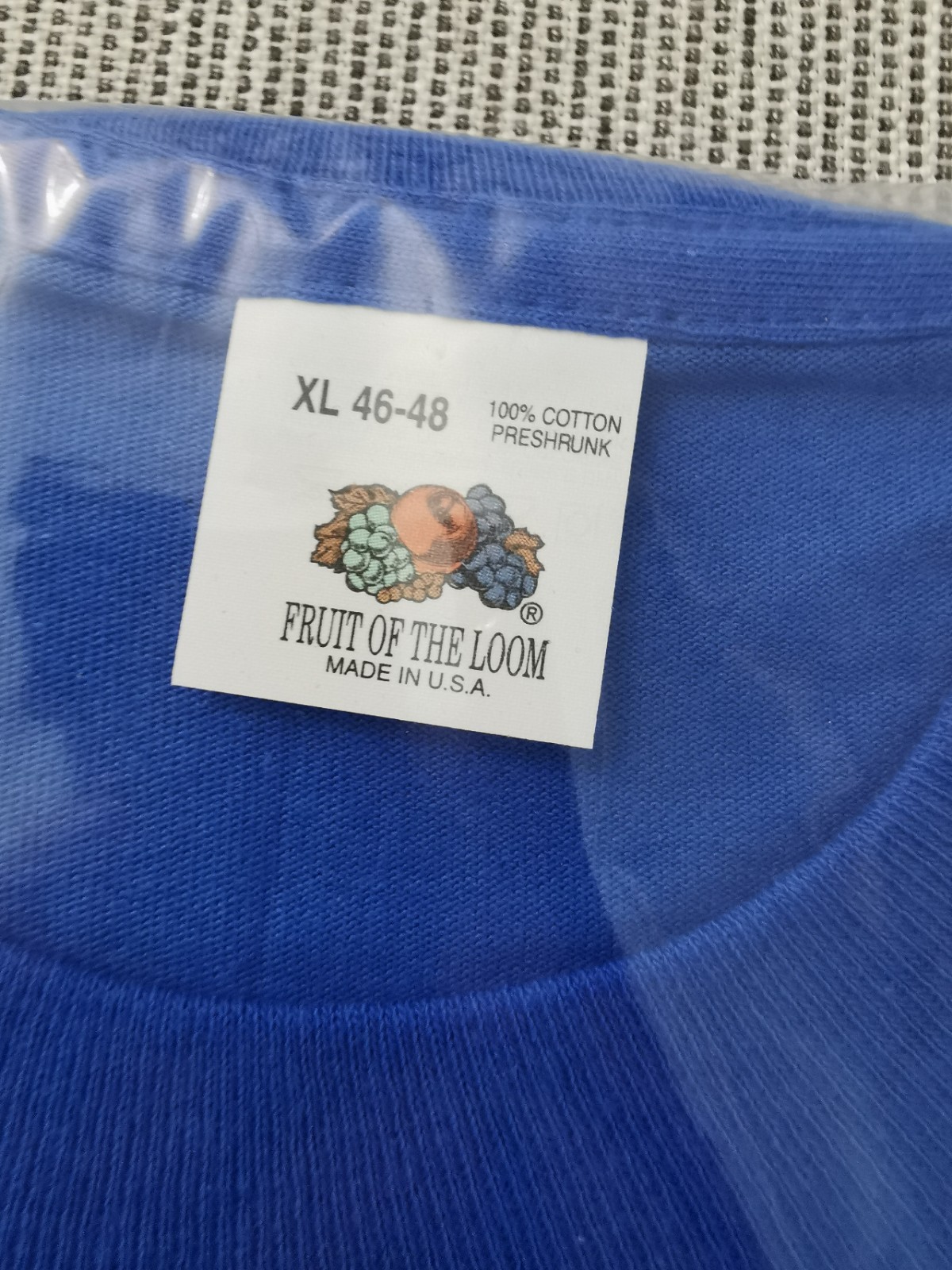 NOS VTG 1991 Fruit of the Loom Pocket T-Shirt BLUE Made in USA XL Single Stitch gallery