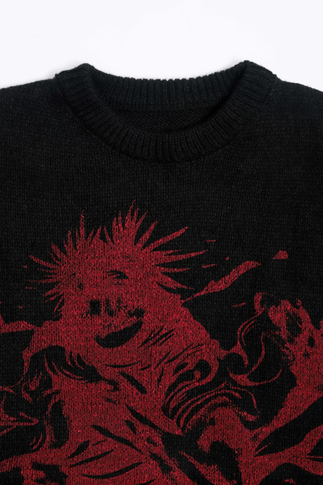 Men's Bla Red Graphic Knit Sweater Crew Ne Oversized Casual Long Sleeve Pull gallery