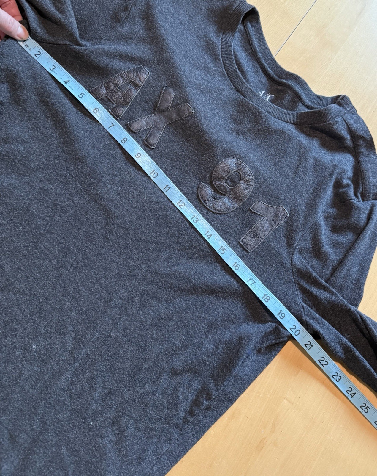 Armani Exchange AX Men's Size L Gray Shirt Long Sleeve Leather Logo Print Top gallery