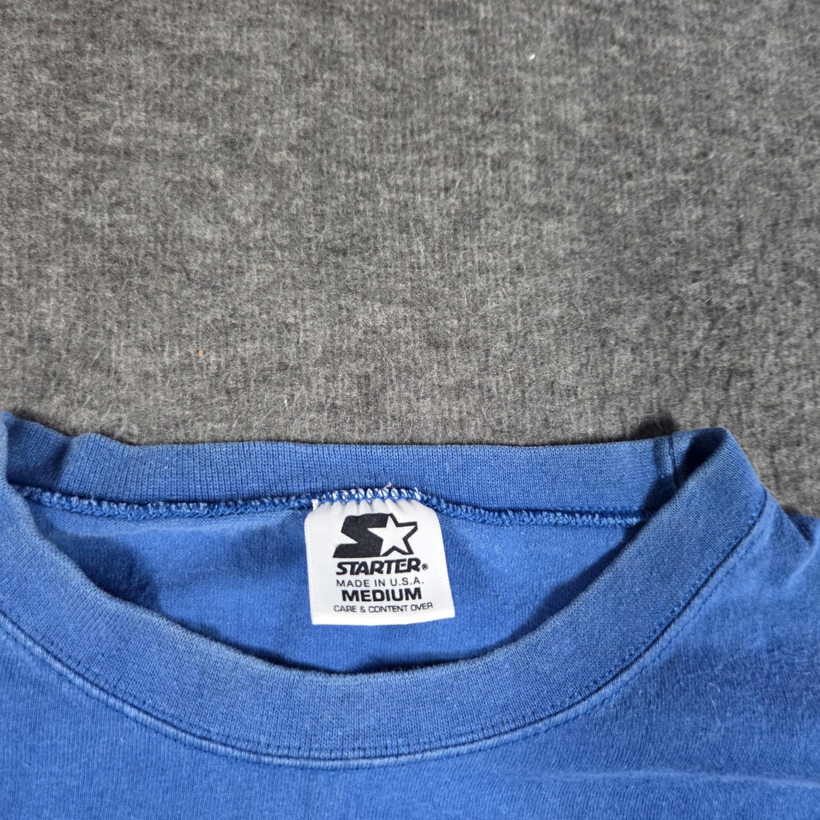 Vintage Starter Shirt Mens Medium Blue Long Sleeve Sports Graphic Made USA gallery