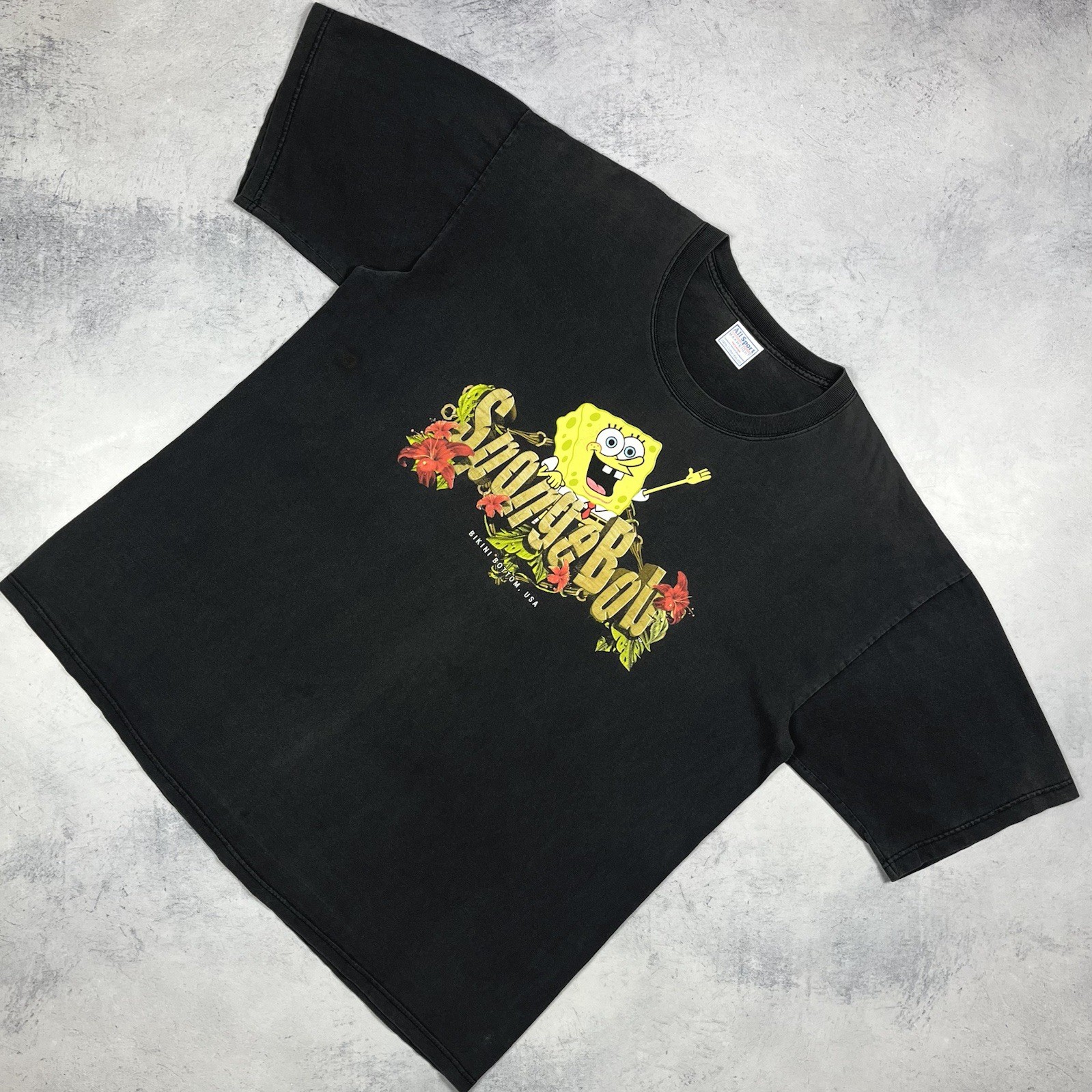 Vintage SpongeBob Square Pants Y2K Cartoon Rare T Shirt 00’s Size XL Faded Black
