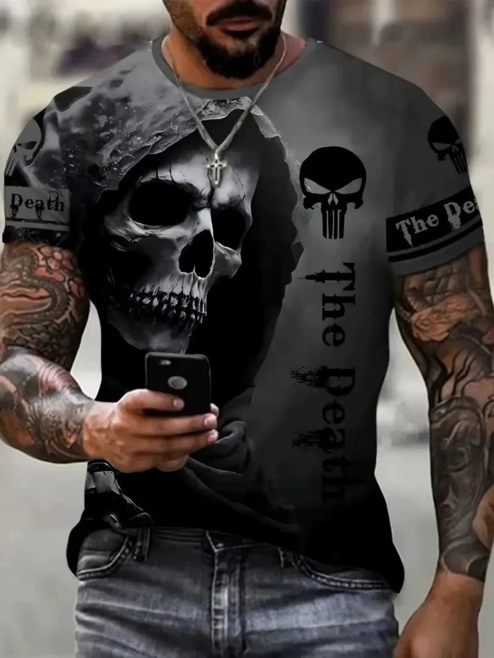 Horror Skull T-Shirt Mens Halloween Skull Streetwear Summer Tee