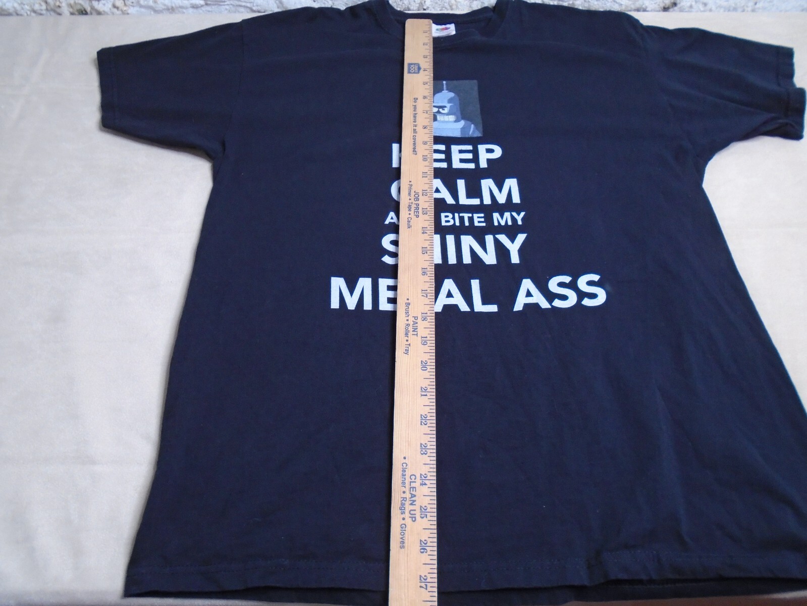 Vintage Y2K Futurama Bender Keep Calm Bite Shiny Metal T Shirt Graphic Black XL gallery