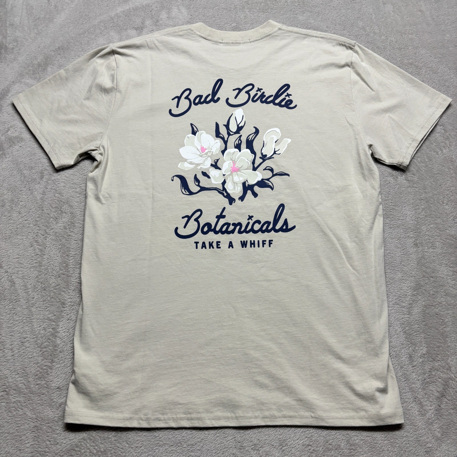 Bad Birdie T Shirt Mens S Botanicals "Take a Whiff" Golf Tee Floral Print SAND gallery