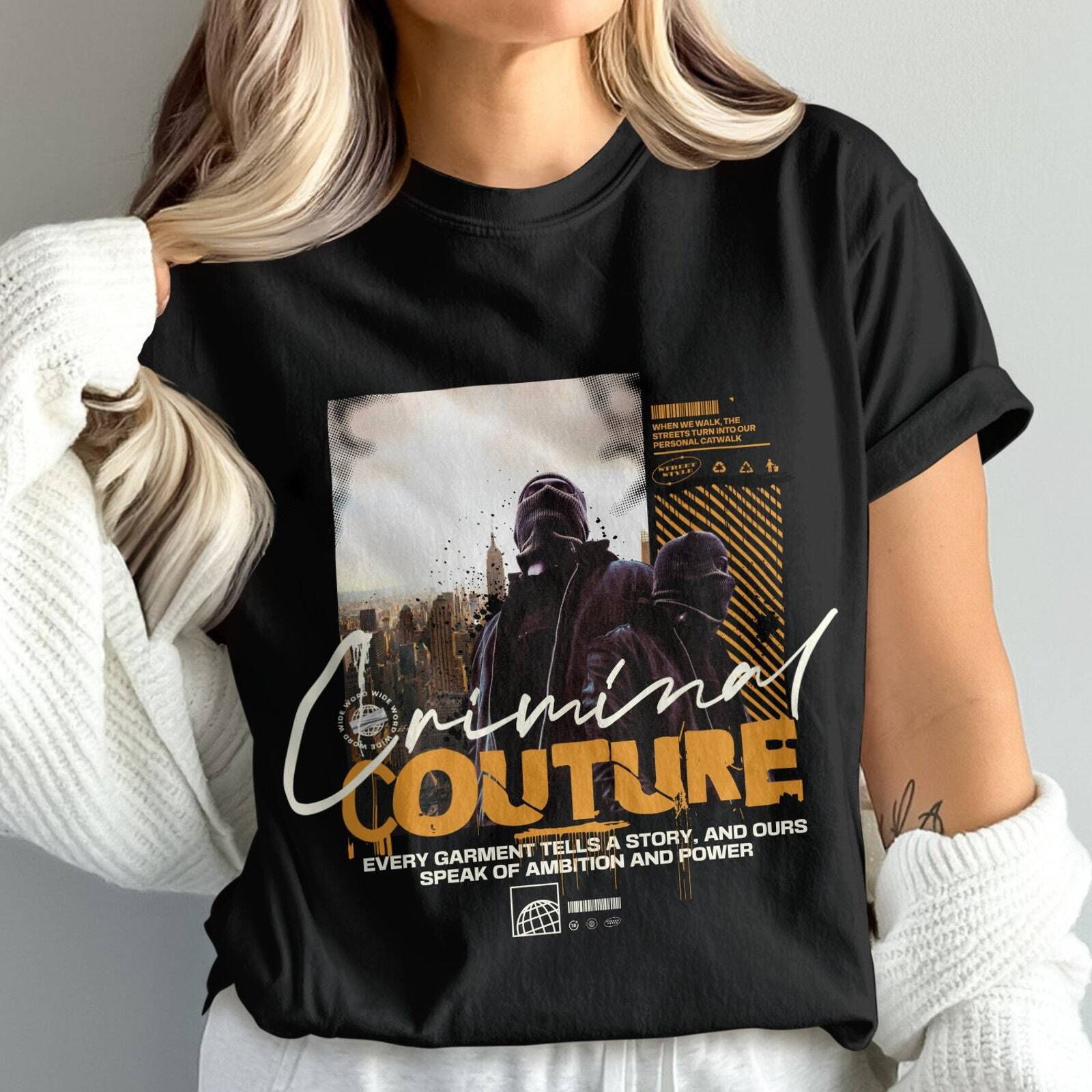 Crimina Couture T-Shirt, Unique Graphic Tee, Trendy Urban Streetwear, Modern Fas
