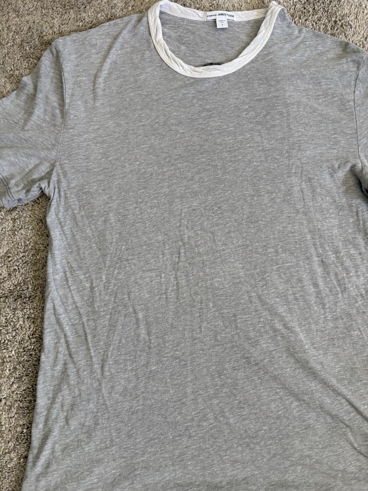 James Perse T Shirt Standard Men's Size 1 USA Made 100% Cotton Gray #3 Print gallery