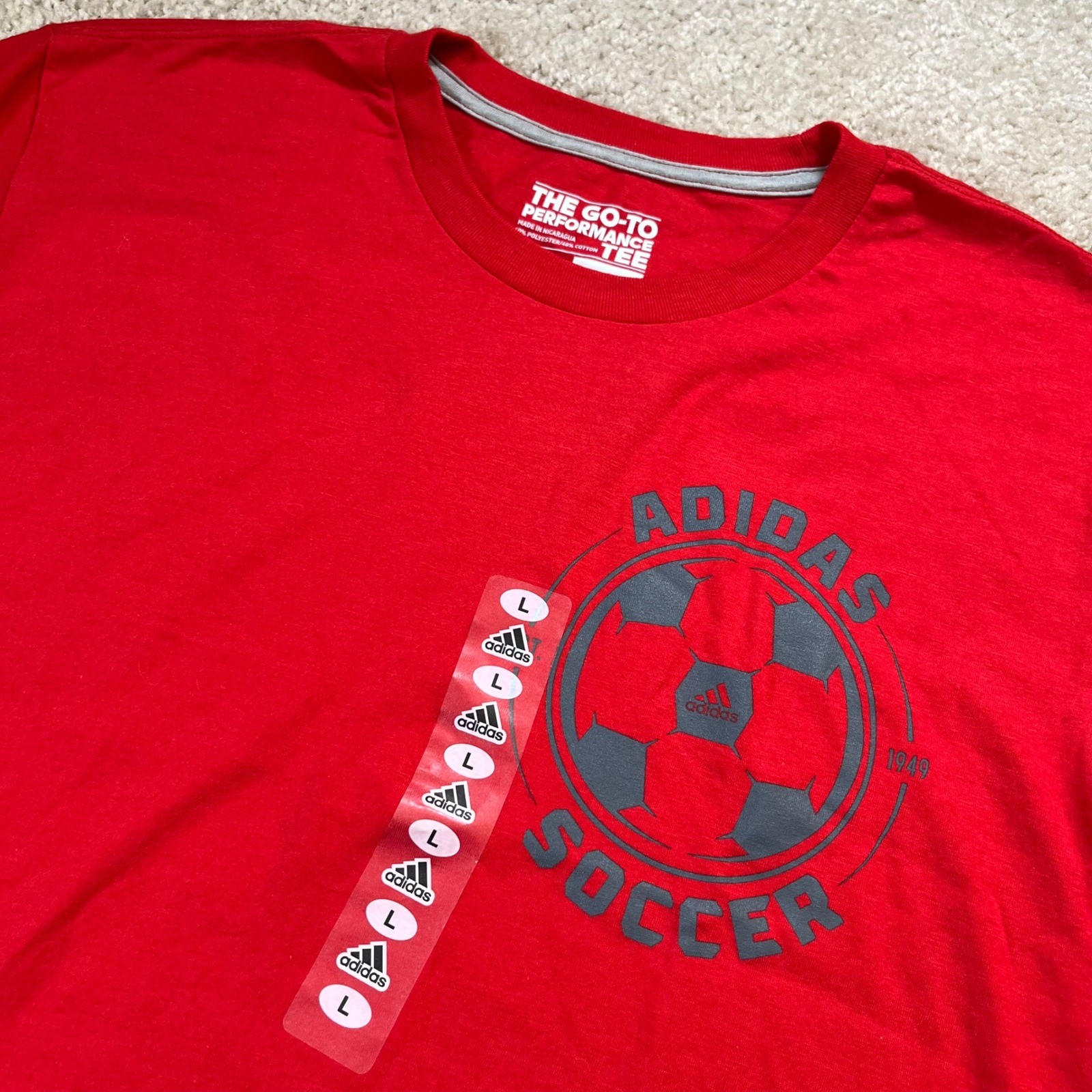 Adidas Soccer The Go-To Performance Tee Mens Large Red Climalite Graphic T-Shirt gallery