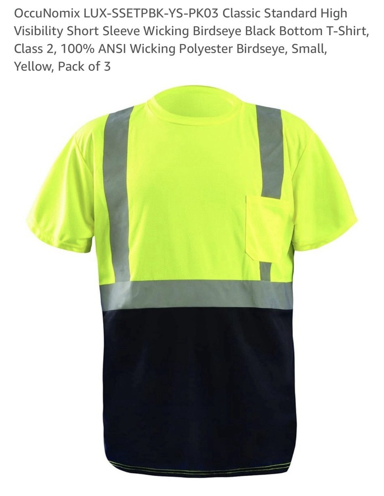 Black Bottom T-Shirt, Class 2, 100% ANSI Wicki Birdseye, Small, Yellow, of 3