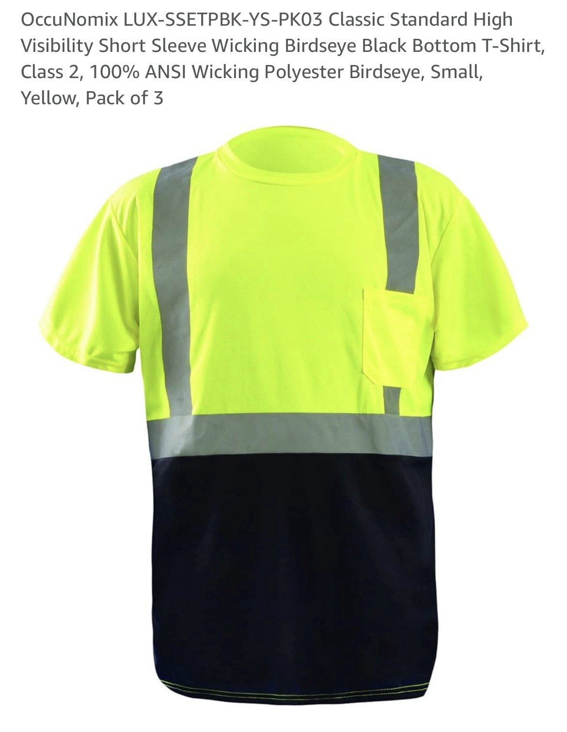Black Bottom T-Shirt, Class 2, 100% ANSI Wicki Birdseye, Small, Yellow, of 3