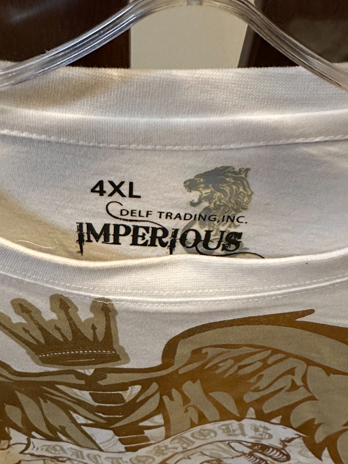 Delf Trading Inc. Imperious Men's Shortsleeve Tshirt White w/ Shiny Gold Design gallery