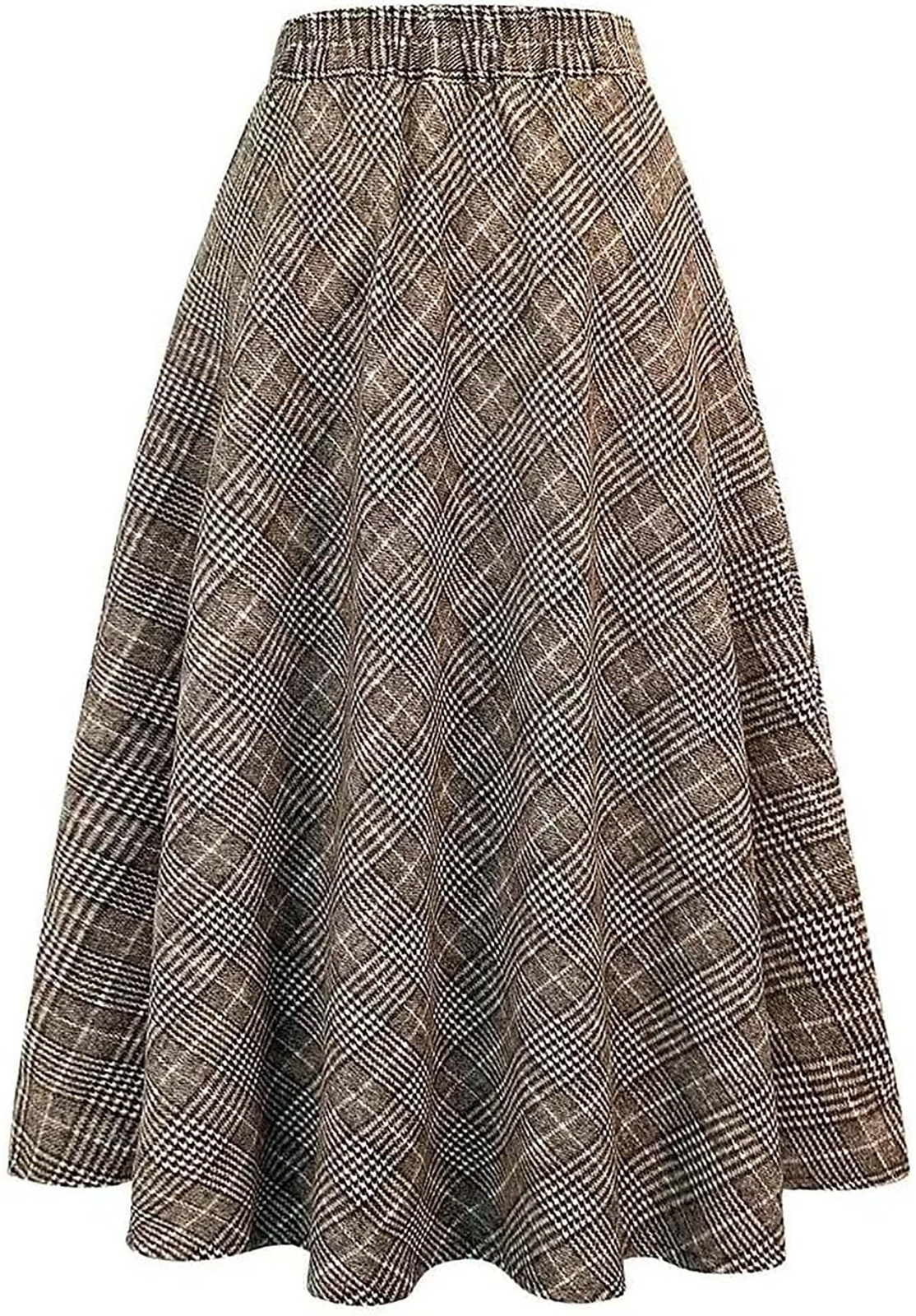 Women's Long Plaid Wool Skirt High Waist A-Line Pleated Tartan Winter Skirt gallery