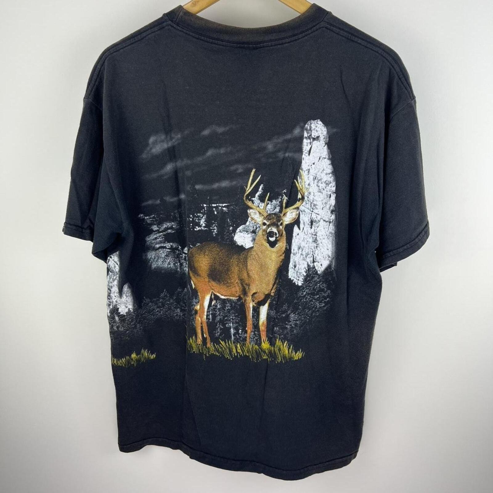 Vintage 1990s black deer faded graphic nature scene tee Size L gallery