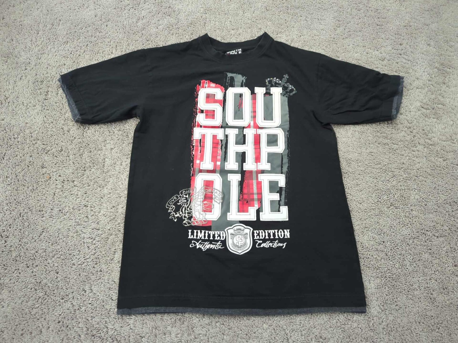 South Pole T Shirt Mens M Black Short Sleeve Vertical Block Text Spell Out 90s