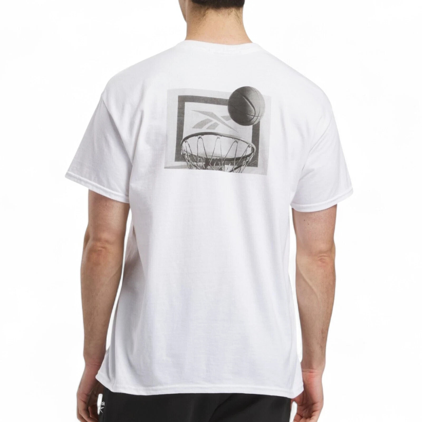 NWT Reebok Mens White Cotton Short Sleeve Game Win Logo Graphic T-Shirt Size M gallery