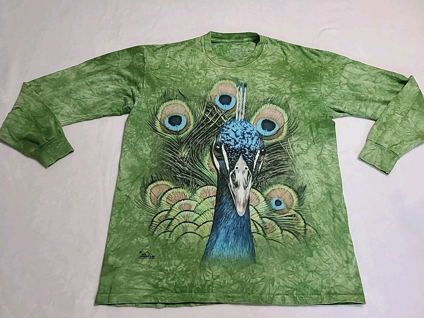 Vintage The Mountain Peacock Long Sleeve Green Tie Dye T-shirt Size Large 2013 gallery