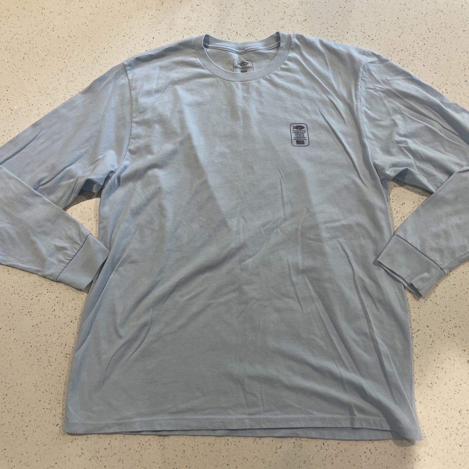 AFTCO Shirt Mens Large Blue Lightweight Outdoors Fishing Long Sleeve Logo Casual gallery