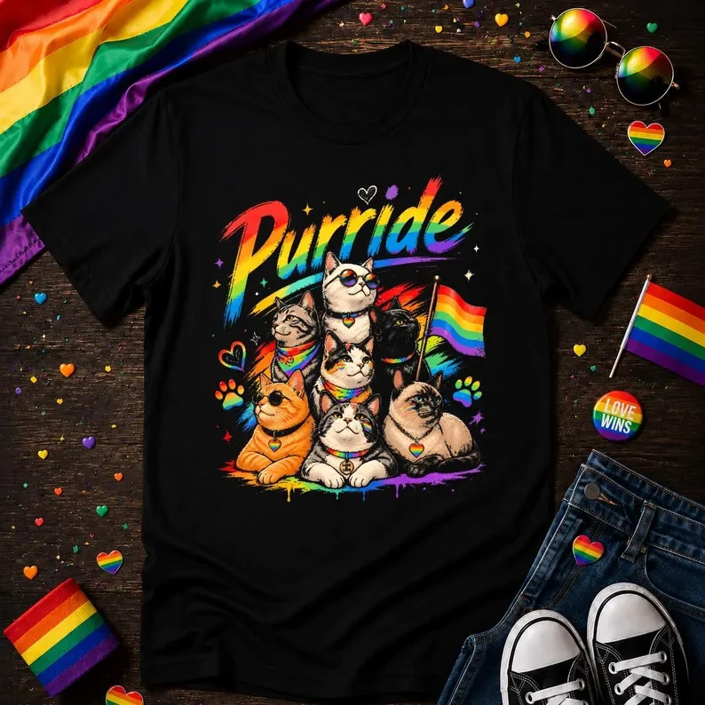 Purride Rainbow Cats Shirt, LGBTQ Pride Cat Lover Tee, Gay Pride Rainbow Flag
