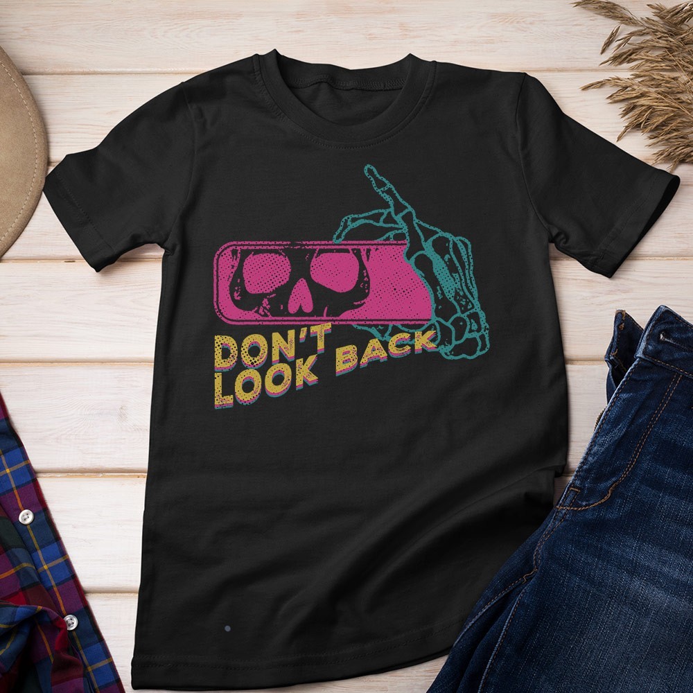 Retro Don_t Look Back Skull Unisex T-shirt | Gothic Skull Lover Gifts for Men gallery