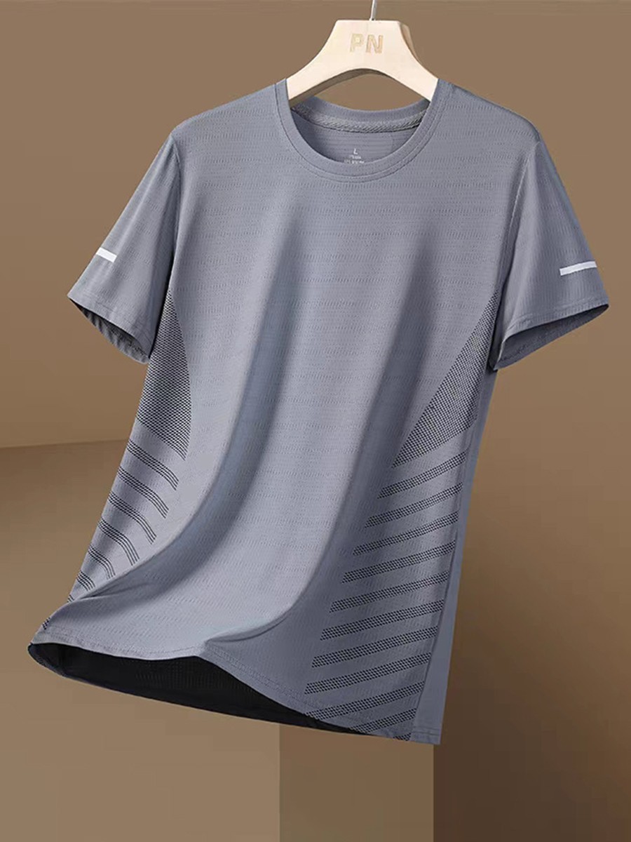 Men's Ice Silk Mesh T-shirt Round Neck Short Sleeve Moderate Elasticity gallery