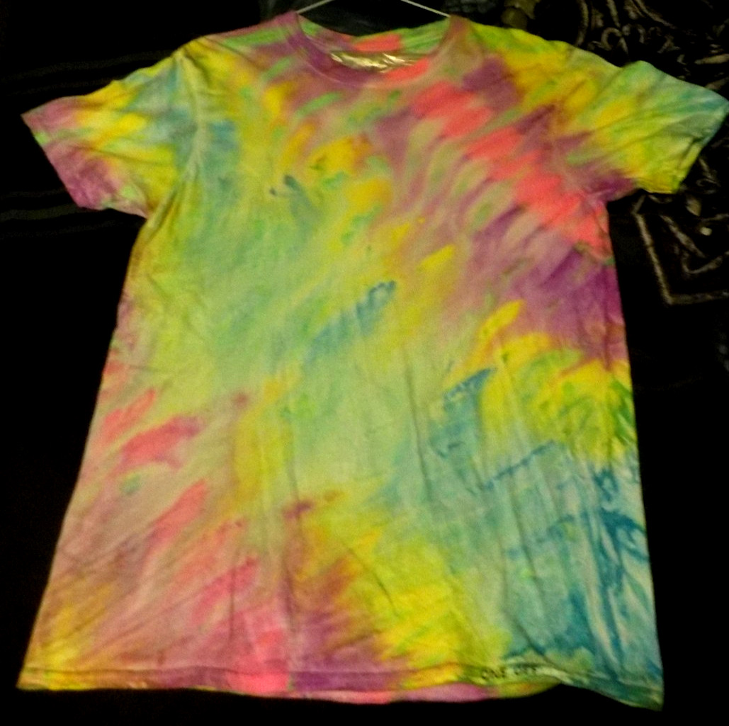 Mens Premium 100% cotton Tie Dye T-shirt -Fluro neon Stripe size Medium, new gallery