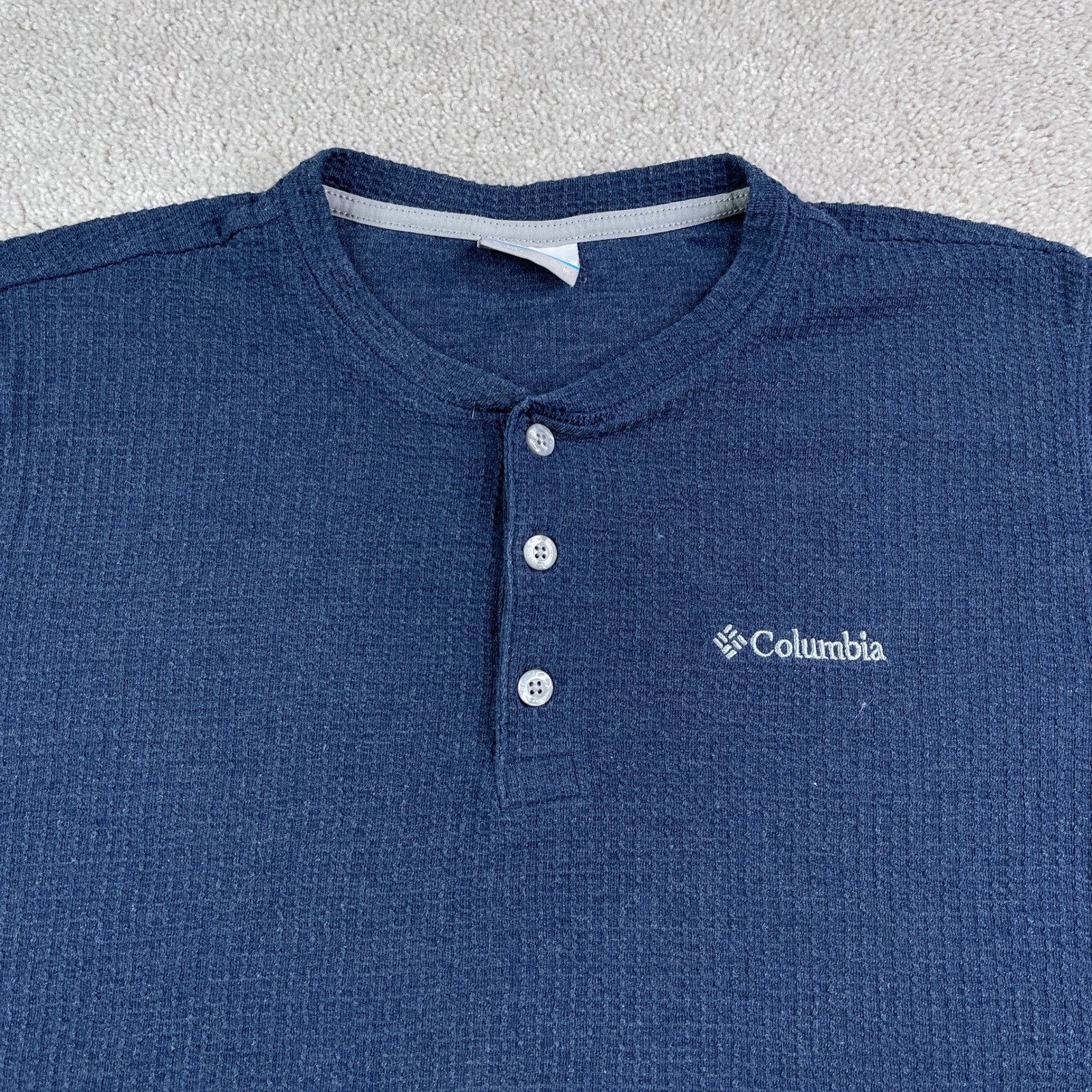 Columbia Shirt Mens Medium Blue Long Sleeve Henley Textured Waffle Knit gallery