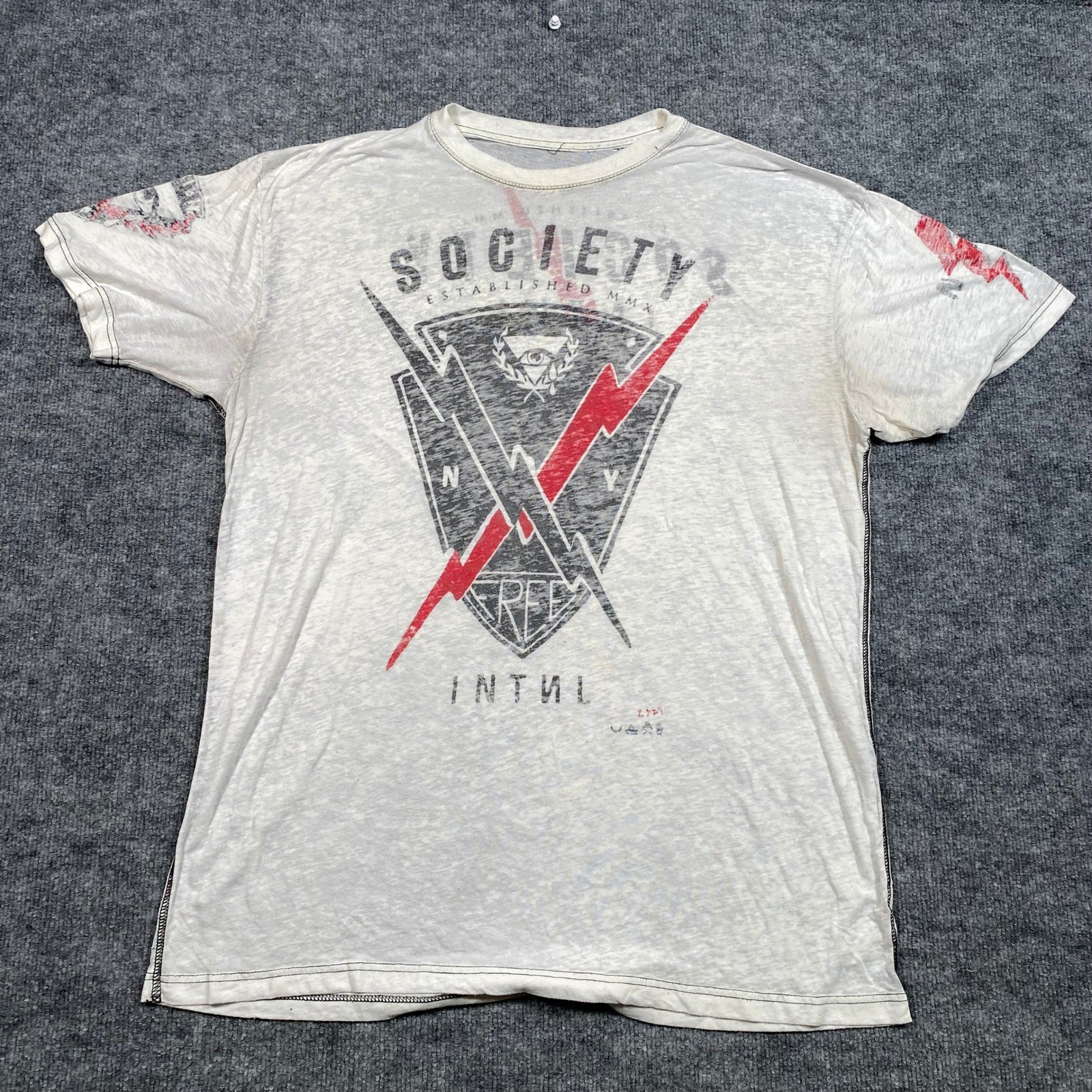 Society Established MMX Mens Graphic Burnout T-Shirt 2XL White Lightning Bolt gallery