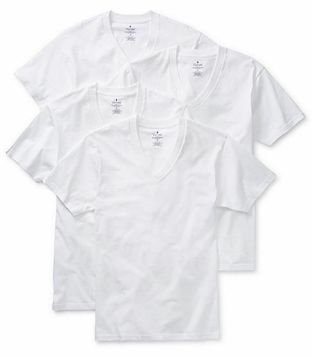 Stafford 4-Pack Men's Heavy Weight 100% Cotton V-Neck T-Shirt White gallery