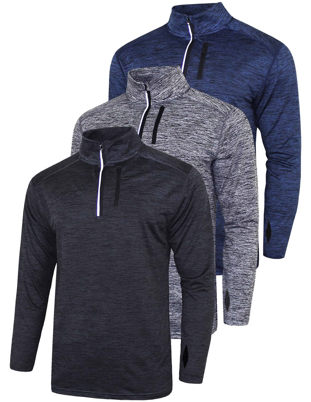 3-Pack Men’s Quarter-Zip Pullover – Lightweight Long Sleeve Athletic Jackets,... gallery