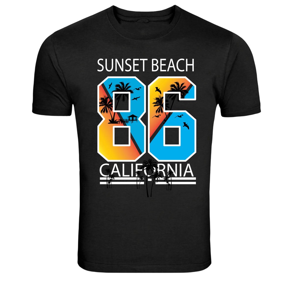 Sunset Beach 86 California Surf Summer Graphic T-Shirt
