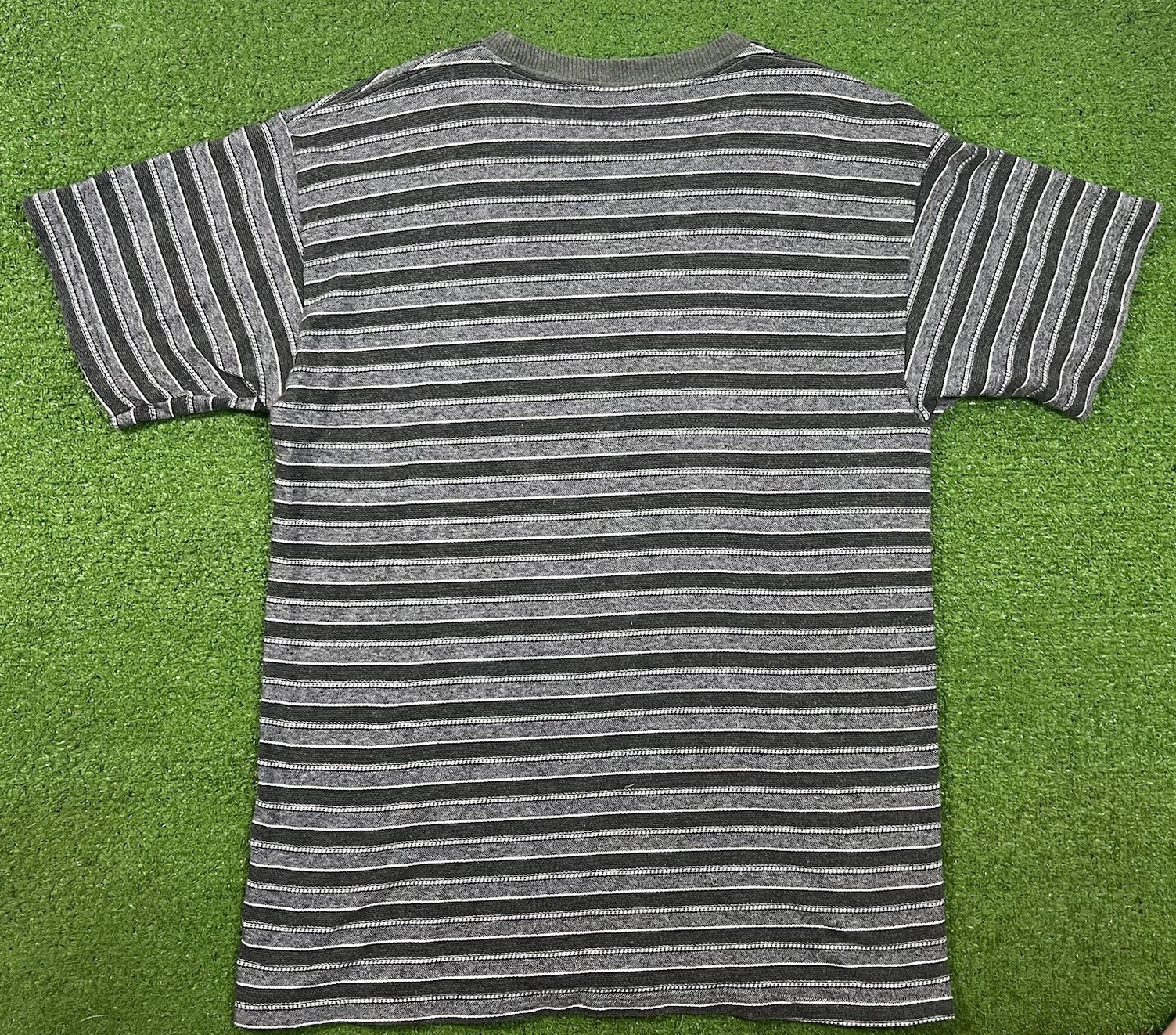 Vintage 80s Basic Edition Striped Shirt L 90s 100% Cotton Knit Tee Ribbed Collar gallery