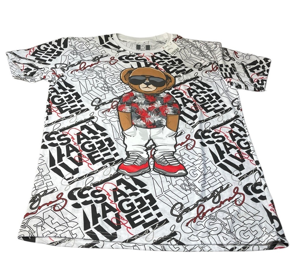 Bailey Apparel Hustle OG Savage Bear T-Shirt 3XL White AOP All Over Print NEW