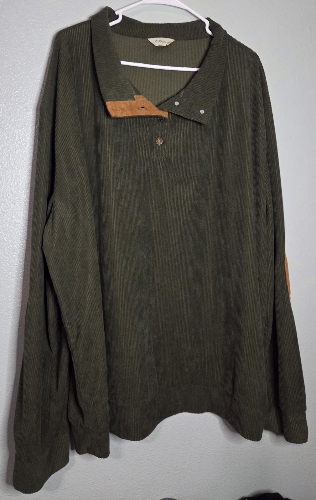 Rayaura Shirt Mens 3XL Corduroy Sweatshirt Stand Collar Pullover Elbow Patches gallery