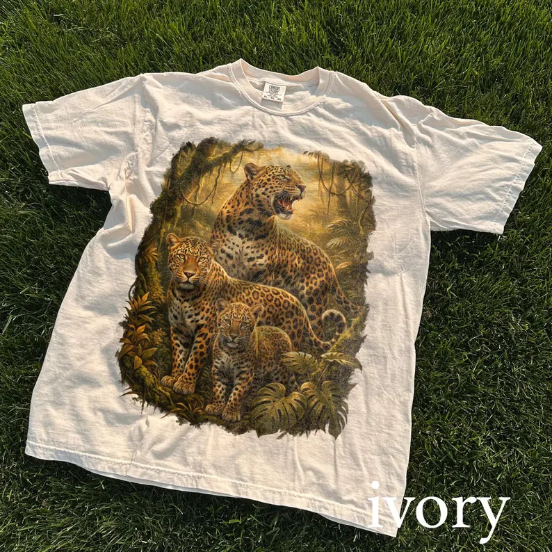 Vintage Fierce Leopard Animal Graphic Comfort Tee Big Cat Wildlife gallery