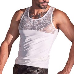 Men’s Tight Fitting Patchwork Leather Mesh Vest Sexy Nightclub Shaping Tank Tops