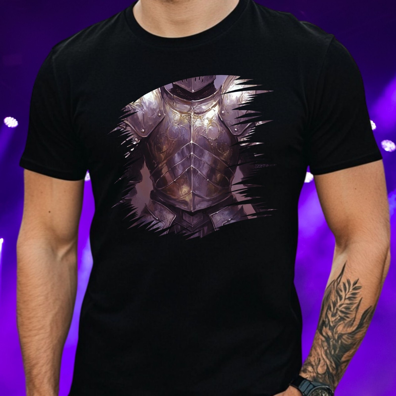 Mens Knight Armor Motif Cotton T-Shirt Size S to 5XL