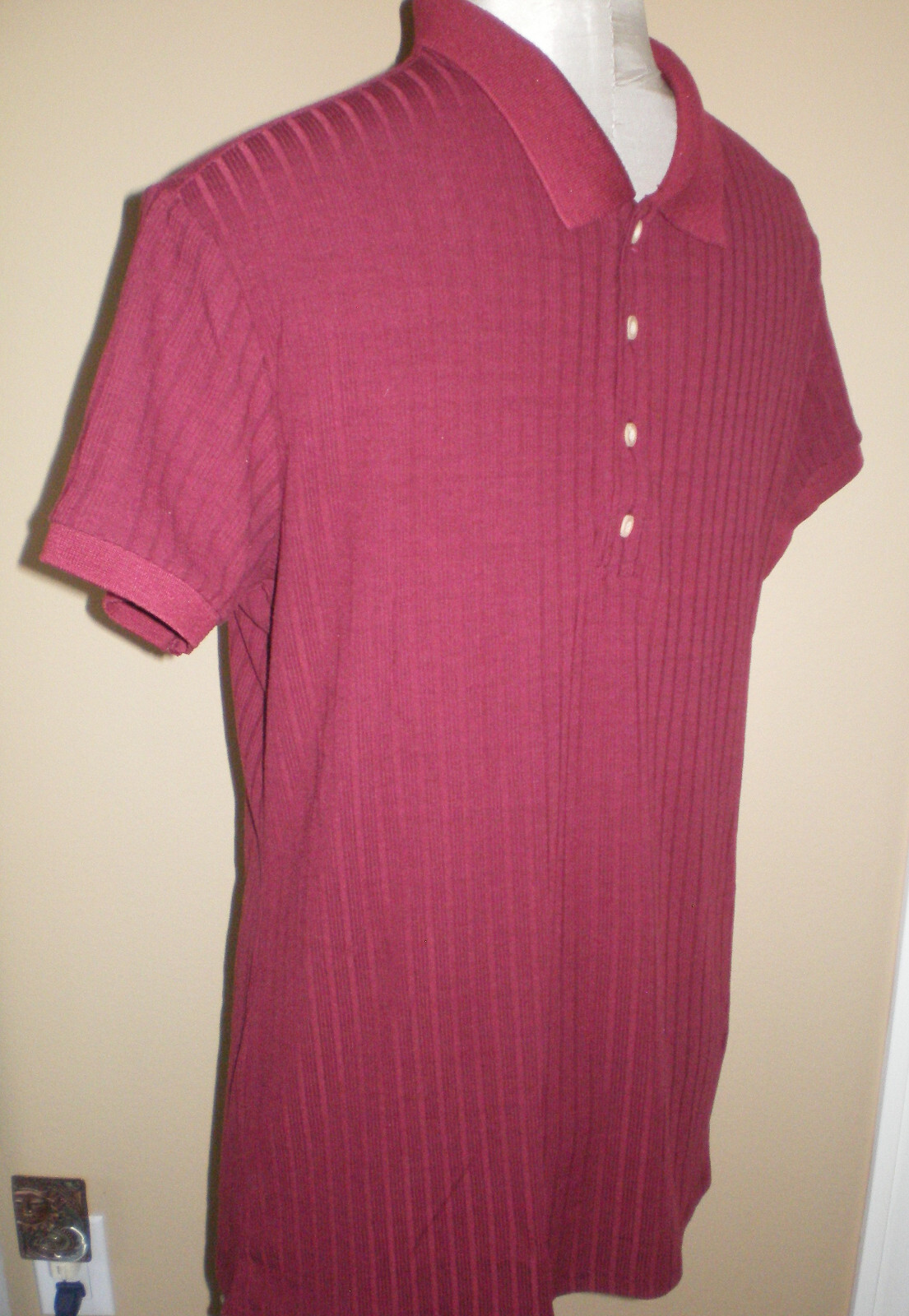 NITAGUT Mens BURGUNDY WINE Casual Short Sleeve Collared Ribbed Knit POLO Shirt S gallery