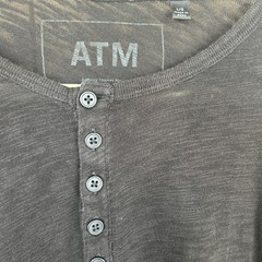 ATM Anthony Thomas Melillo Mens Large Black Distressed Henley Long Sleeve Shirt