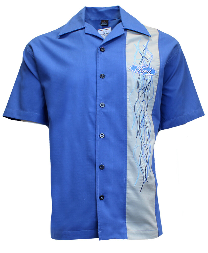 Ford Flames Blue Button Down Club Shirt Official Licensed - Embroidered Logo gallery