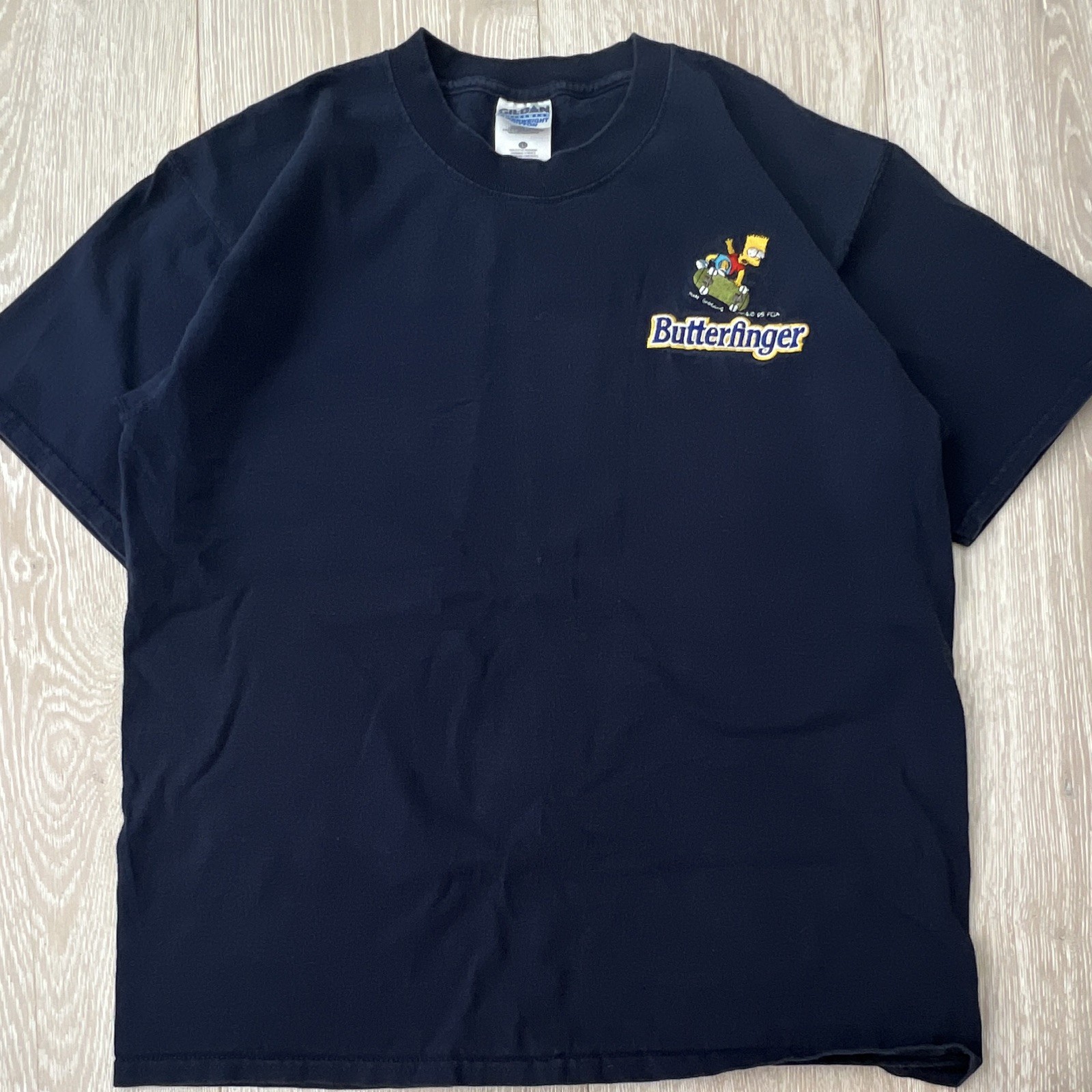 Bart Simpson Butterfinger 90s Embroidered Logo Navy Cotton Gildan Tshirt L gallery
