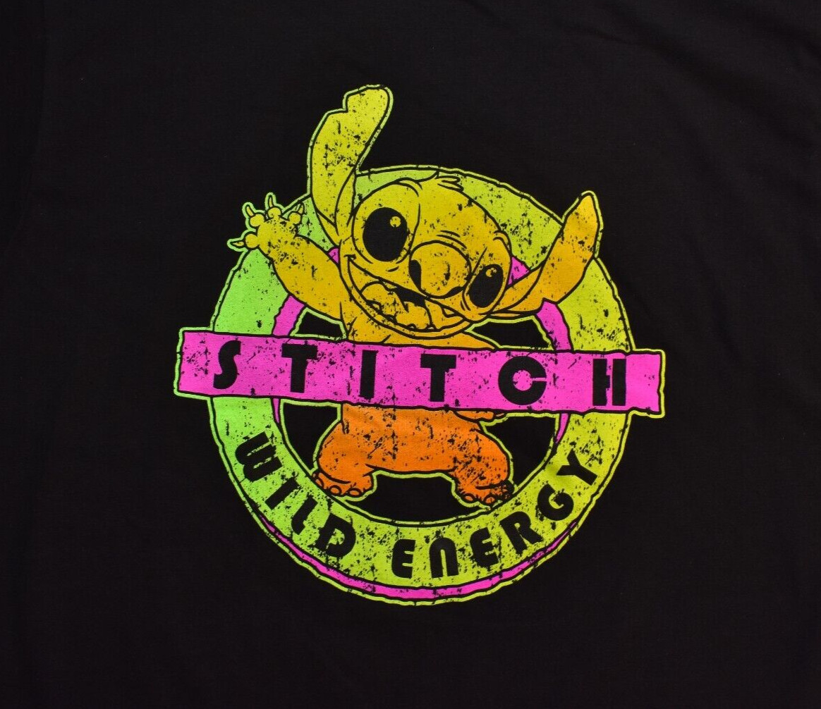 Neff X Disney Mens Stitch Wild Energy Distressed Graphic Black Shirt NWT S-XL gallery