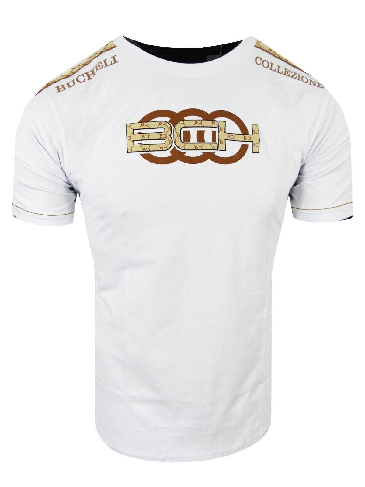 Mens T-Shirt Bucheli Italian Shoulder Stripe 3-D Chest Logo Slim Fit Crew Neck gallery