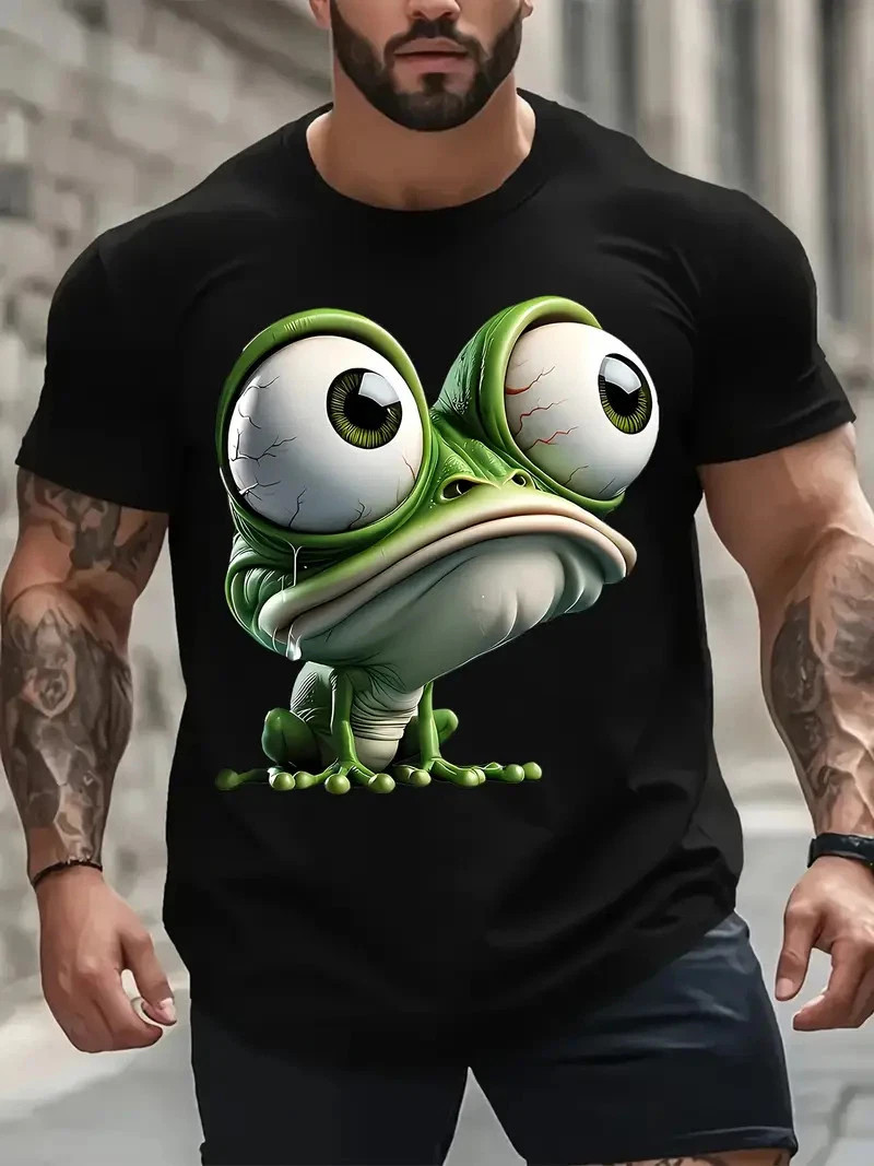 Funny Frog Graphic Tee Plus Size Men’s Big Eyes Frog Graphic T-Shirt