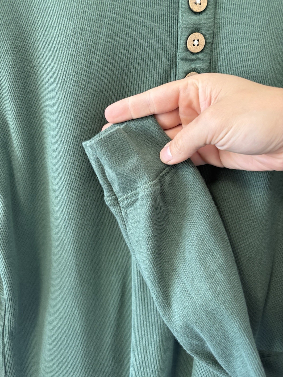 Burt’s Bees Baby Mens Medium Organic Cotton Henley Shirt Green Rib Knit Thermal gallery