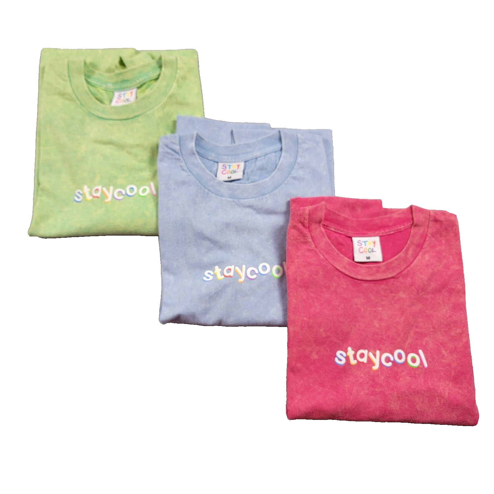 Stay Cool Shirt 3 pack bundle Unisex Sz M Green, Blue & Red 100% Cotton (936)