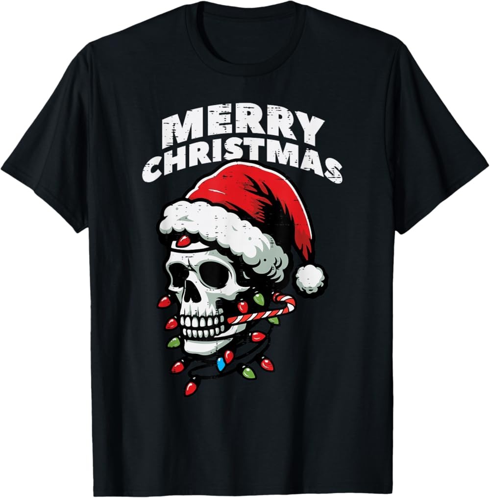 NEW LIMITED Merry Christmas Skull Santa Xmas Skeleton Head T-Shirt