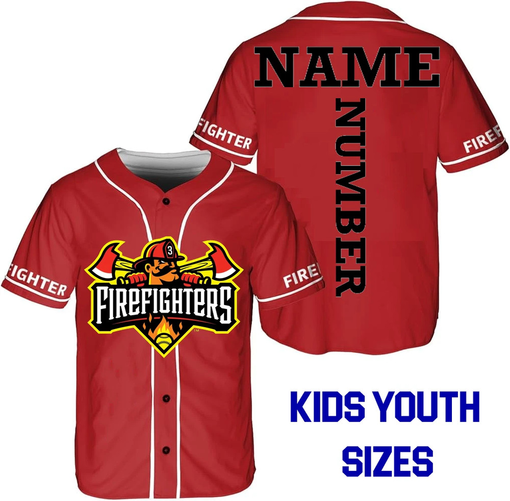 The Firefighters baseball 3D BASEBALL JERSEY All sizes KIDS YOUTH JJ6083