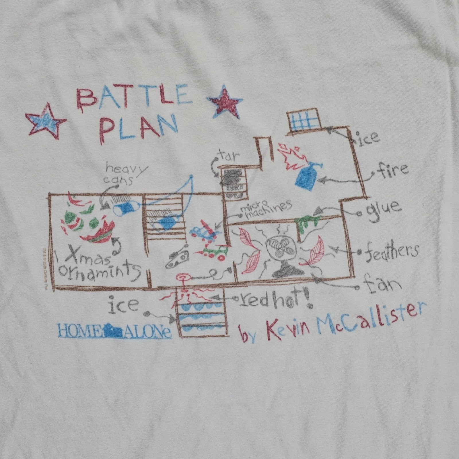 20th Century Fox Home Alone Mens S White Battle Plan Kevin McCallister T-Shirt gallery