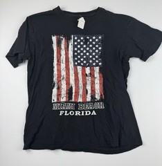 Surf Style Miami Beach Florida T Shirt Mens L Black USA Flag Graphic Tee