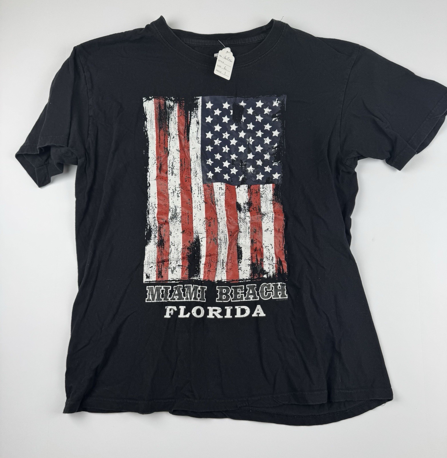 Surf Style Miami Beach Florida T Shirt Mens L Black USA Flag Graphic Tee