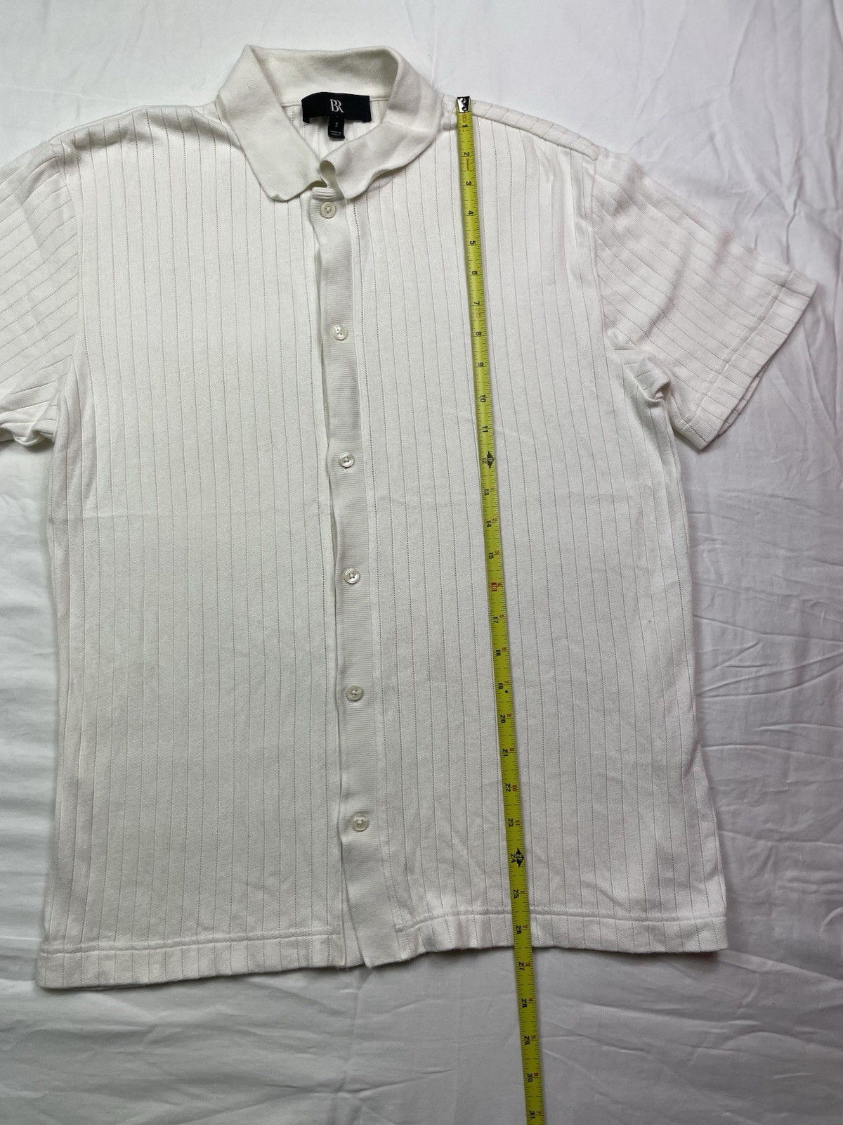 B&R Men's Ribbed Knit Short Sleeve Collared Button-Up Shirt - Size S gallery